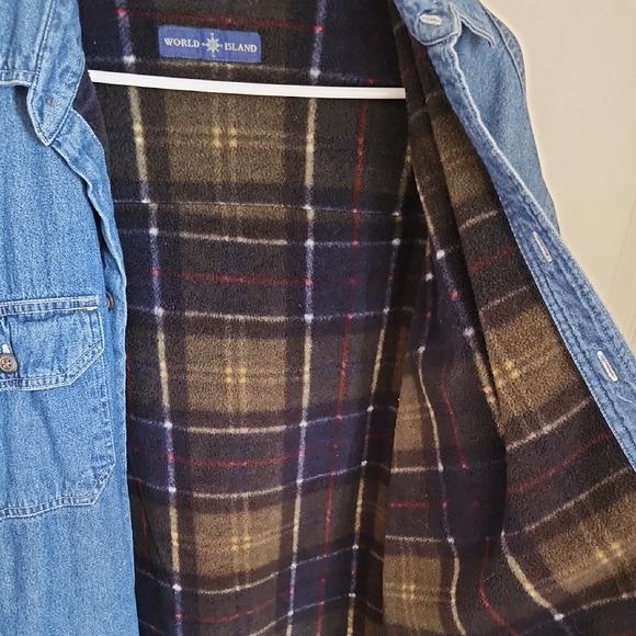 Men's Blue Denim Shirt Jacket with Flannel Lining - Picture 5 of 7